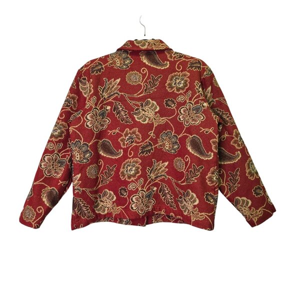 Coldwater Creek PM Floral Vintage Style Jacket Red Paisley Tapestry Button-Up - Picture 2 of 9